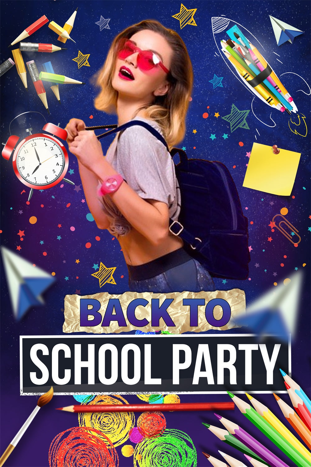 Toile de fond Retour à l’École Personnalisable Fête Scolaire Cosmique LXX6-29