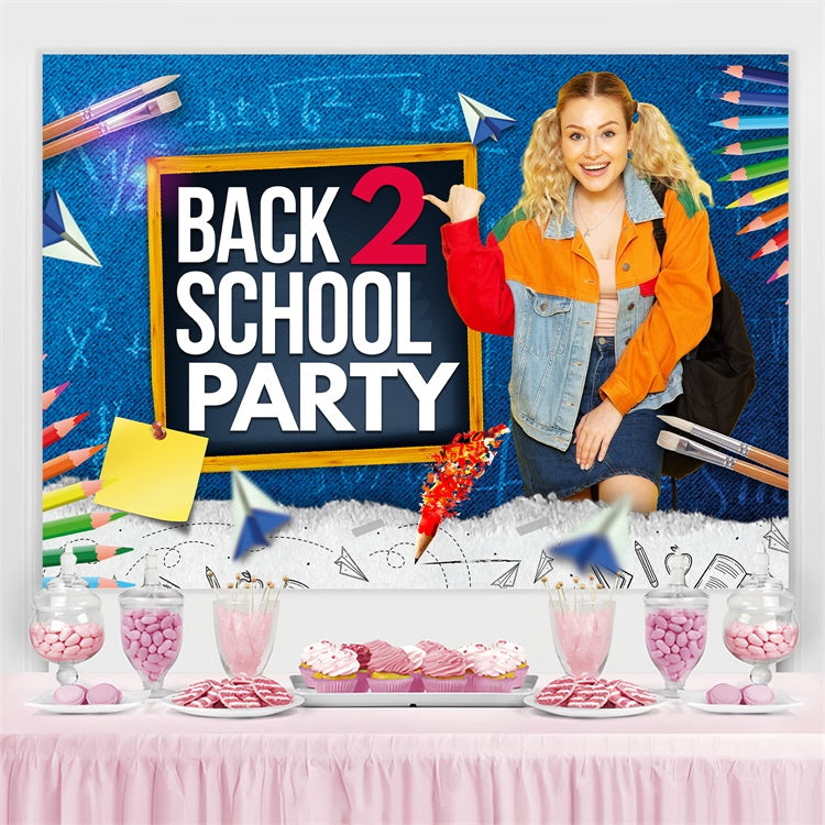 Toile de fond Retour à l’École Personnalisable Crayons et Style Denim LXX6-30