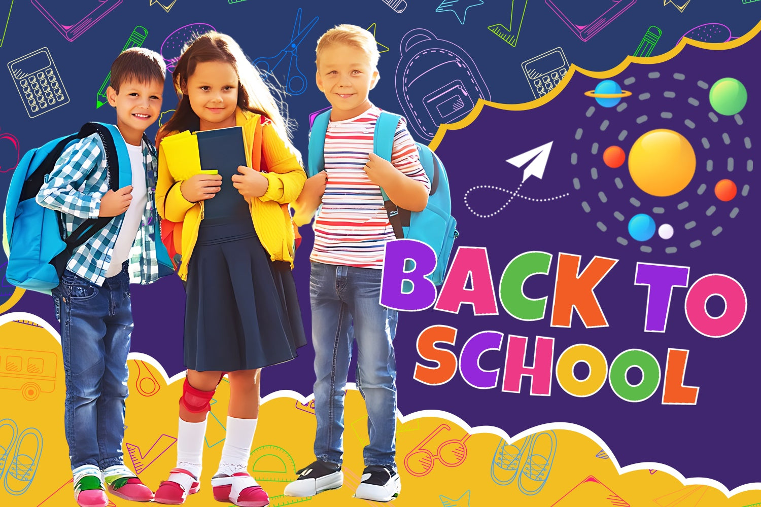 Toile de fond Retour à l’École Personnalisable Voyage Galactique Scolaire LXX6-33