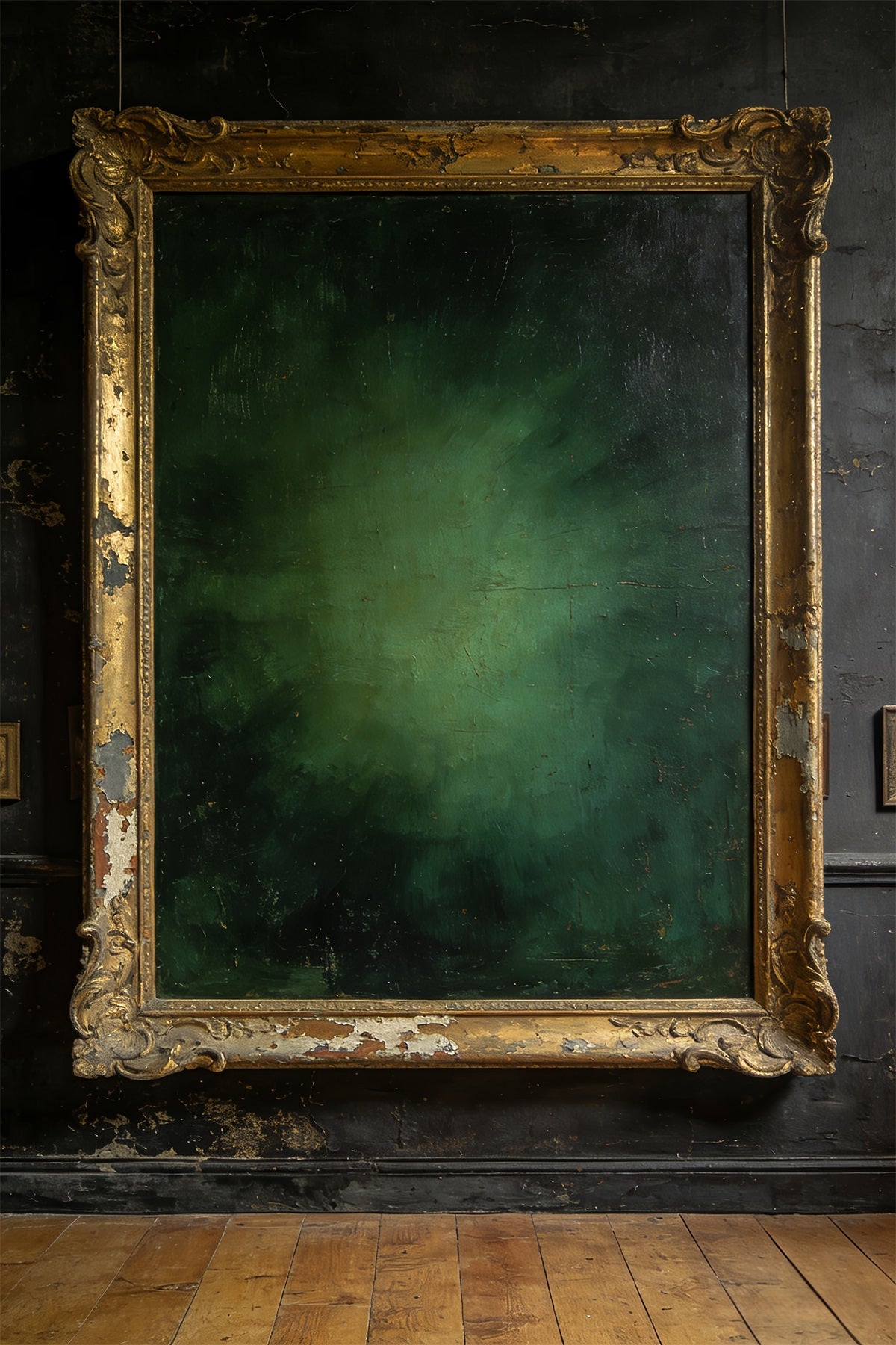 Fond de studio pour portraits Mur antique avec cadre doré Fond photo vert LXX61-15