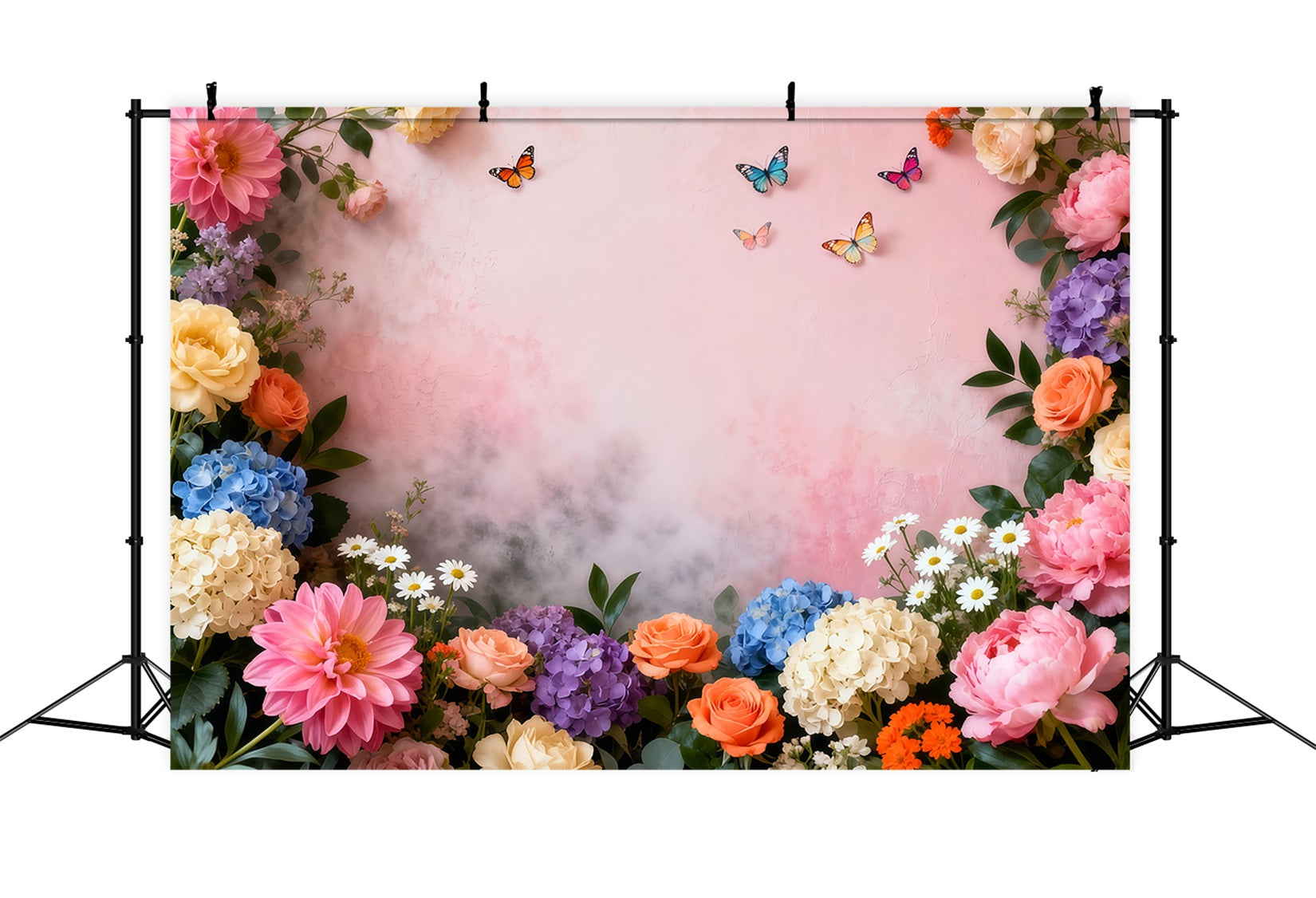 Fond Studio Photo Printemps Cadre Papillons Fleurs Pastel LXX61-151