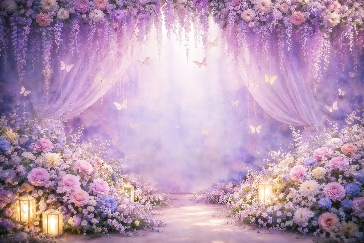 Toile de fond Printemps Rideau Violet Fleurs Lavande LXX61-158
