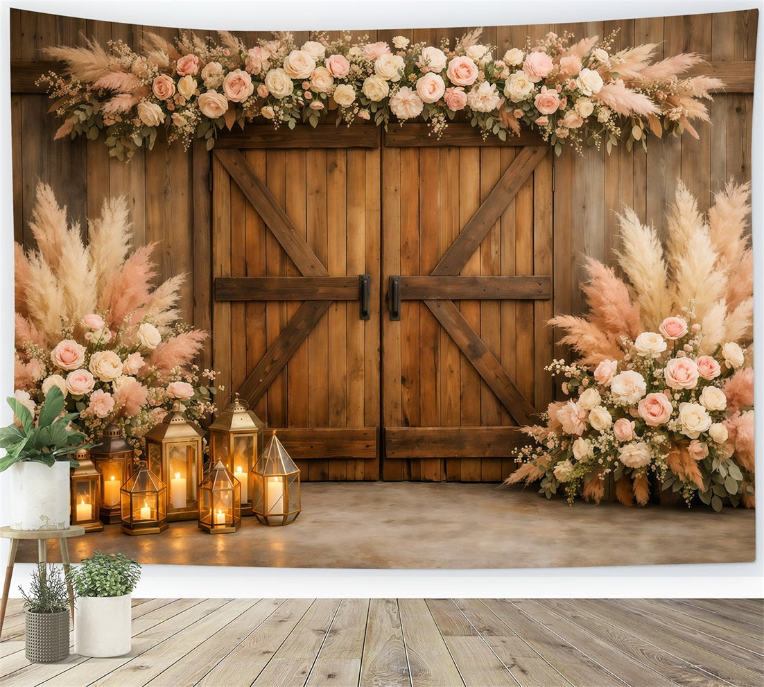 Toile de fond Printemps Porte Grange Pampas Blush Rustique LXX61-162