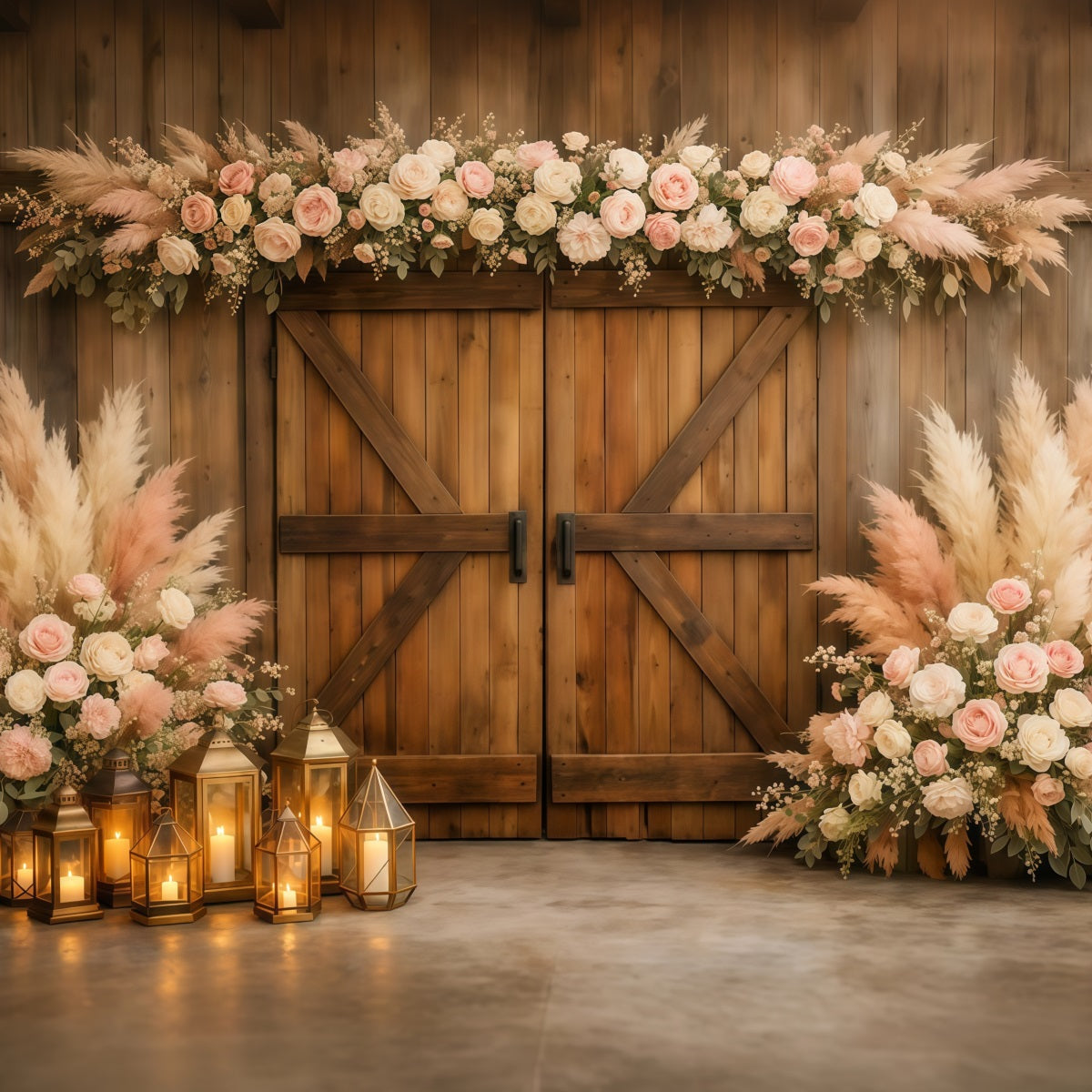 Toile de fond Printemps Porte Grange Pampas Blush Rustique LXX61-162