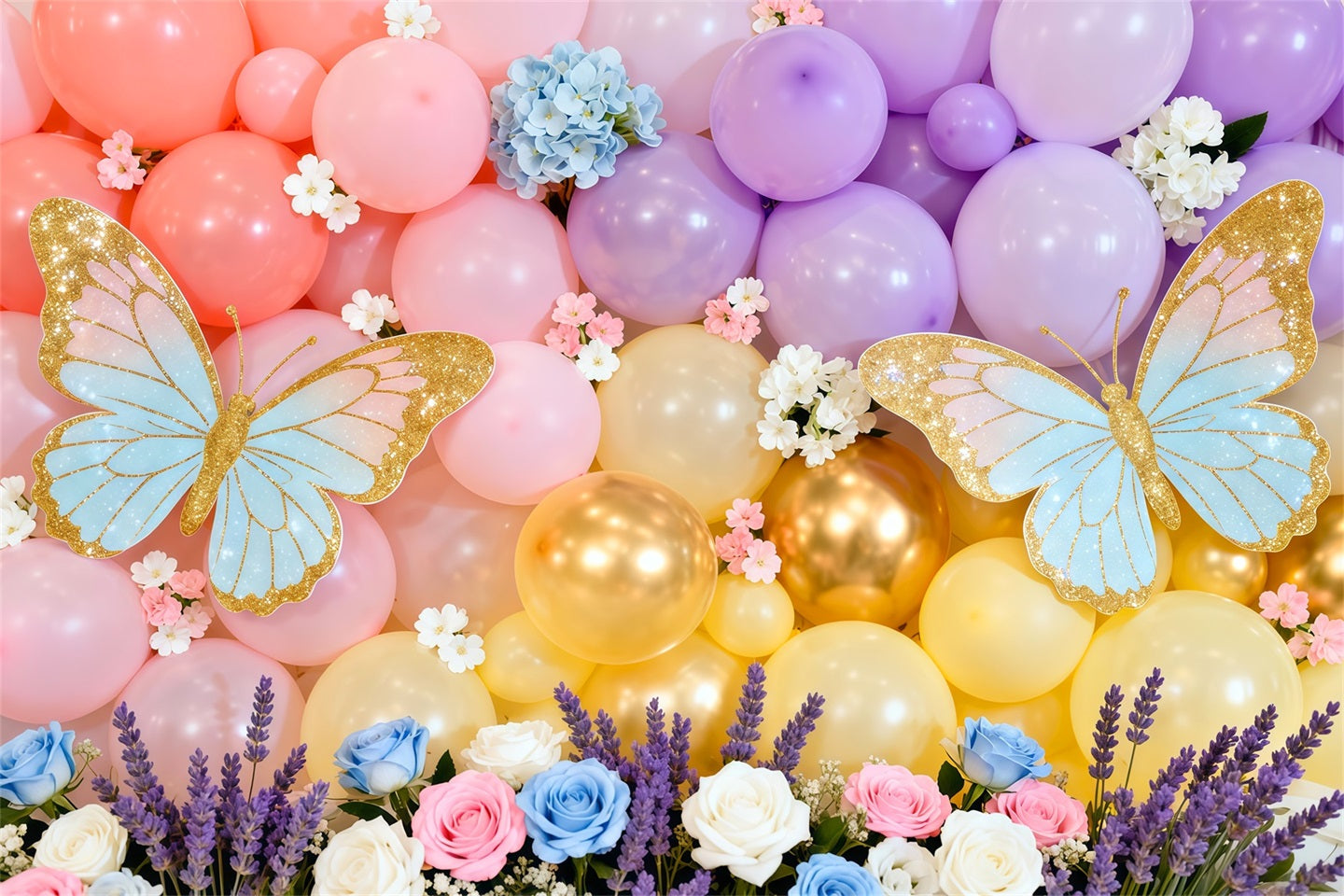 Toile de fond Photo Printemps Mur Ballons Macaron Floral LXX61-172