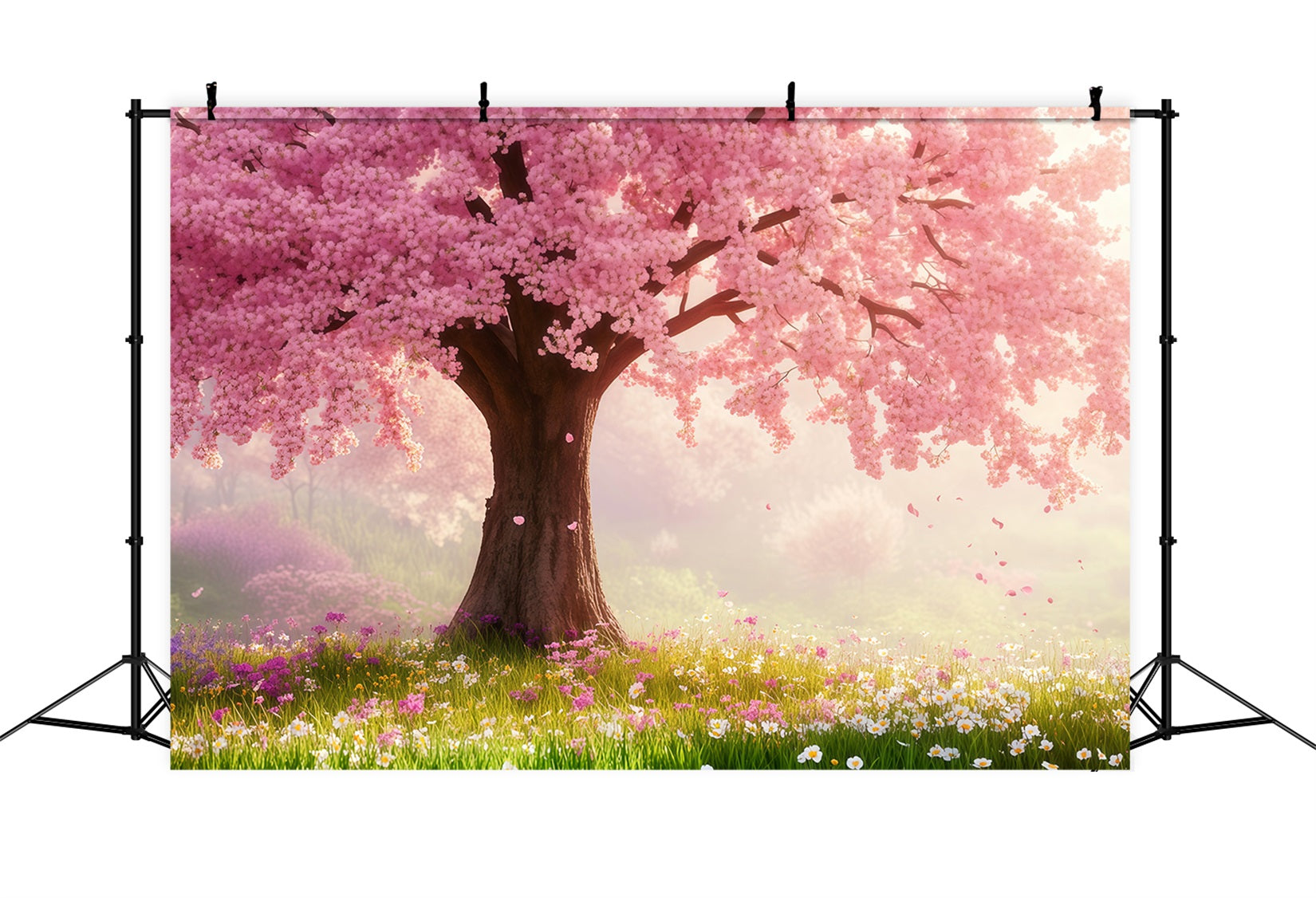 Fond Studio Photo Floral Arbre Prairie Fleurs Roses LXX61-175