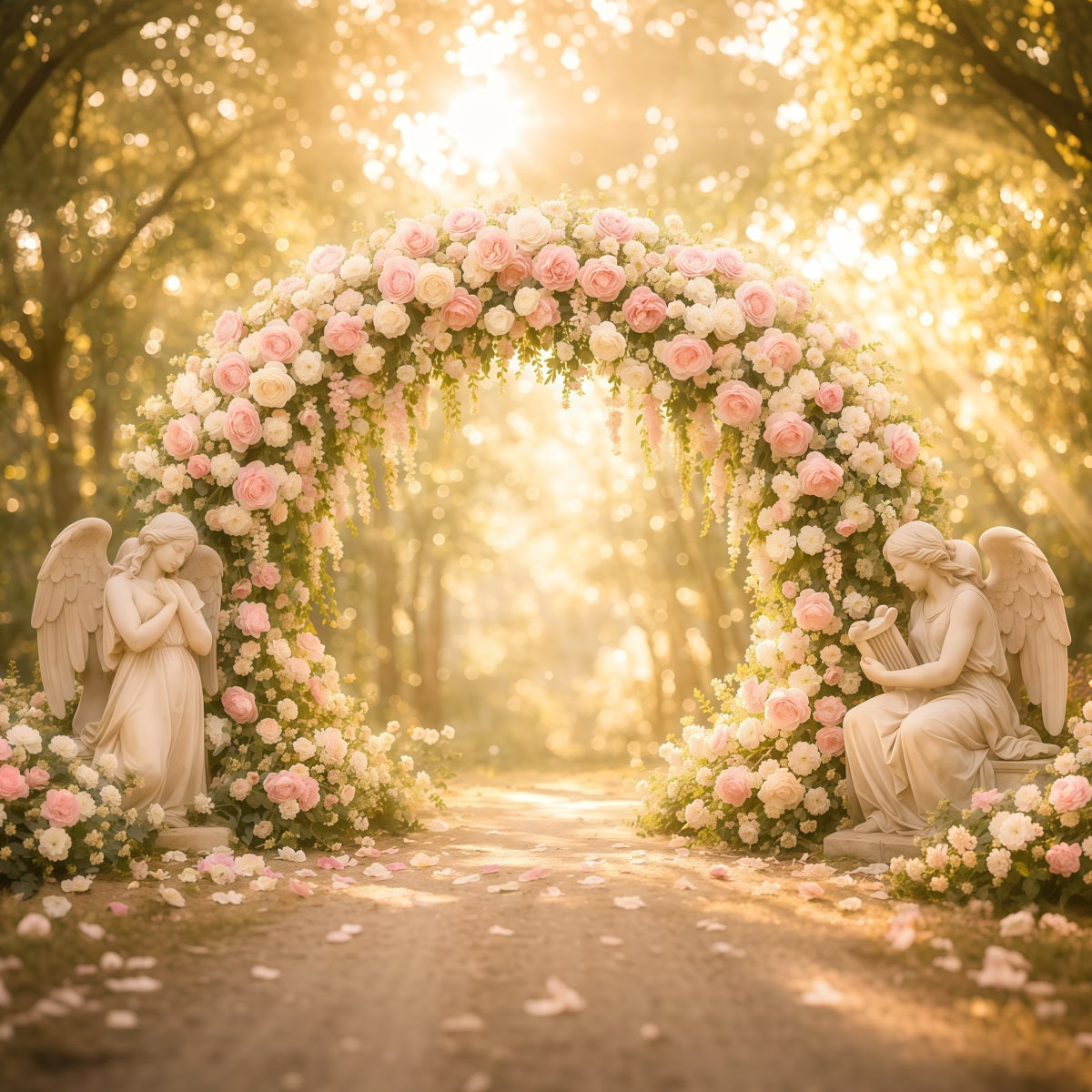 Fond Photo Floral Arche Anges Roses Blush Bokeh LXX61-181