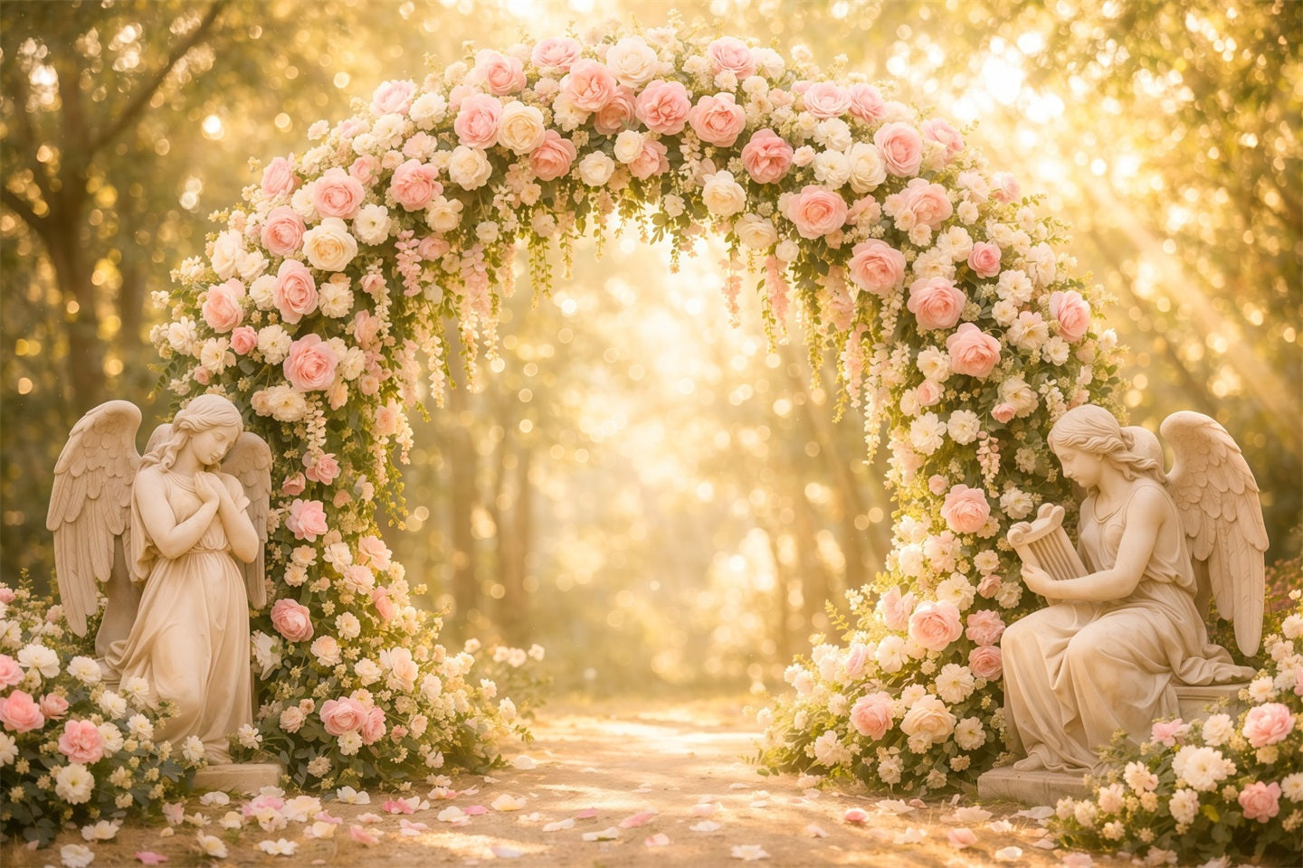 Fond Photo Floral Arche Anges Roses Blush Bokeh LXX61-181