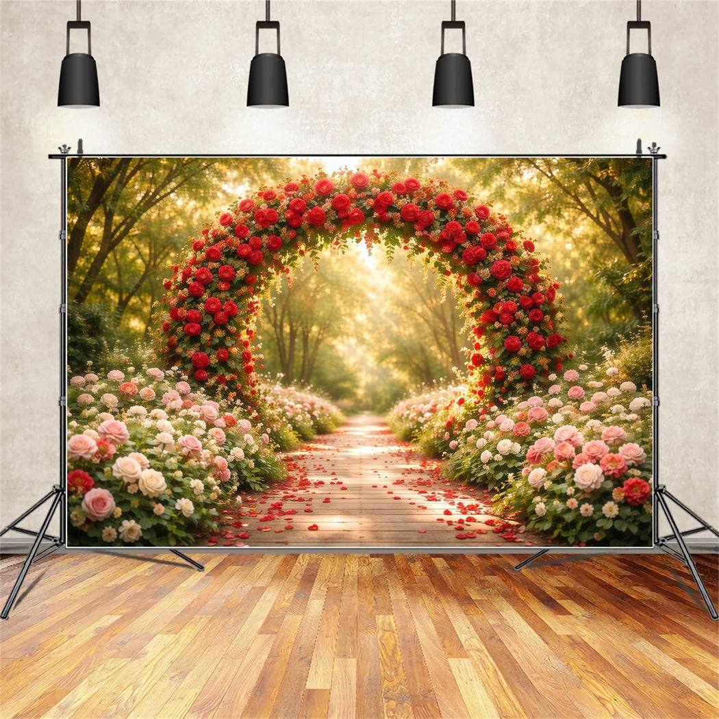 Toile de fond Fleur Allée Pétales Bois Arche Roses LXX61-186