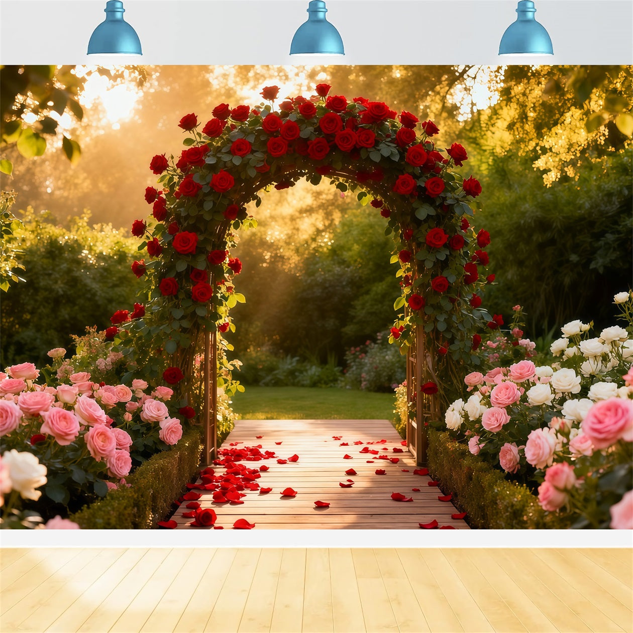 Fond Studio Photo Floral Arche Jardin Roses Lueur LXX61-187