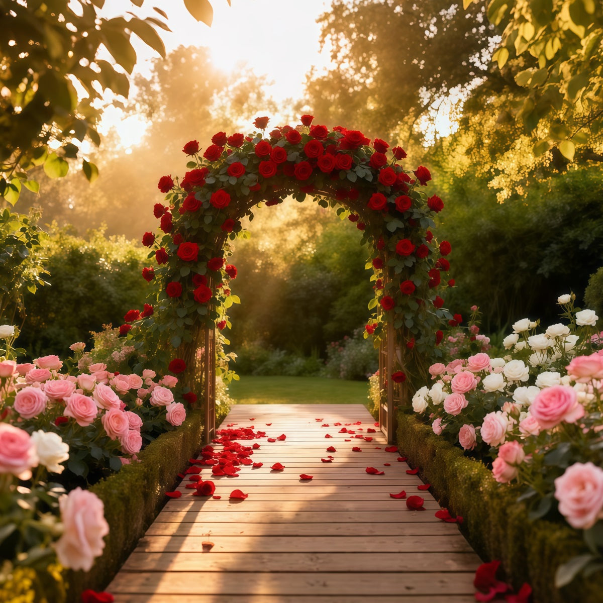 Fond Studio Photo Floral Arche Jardin Roses Lueur LXX61-187