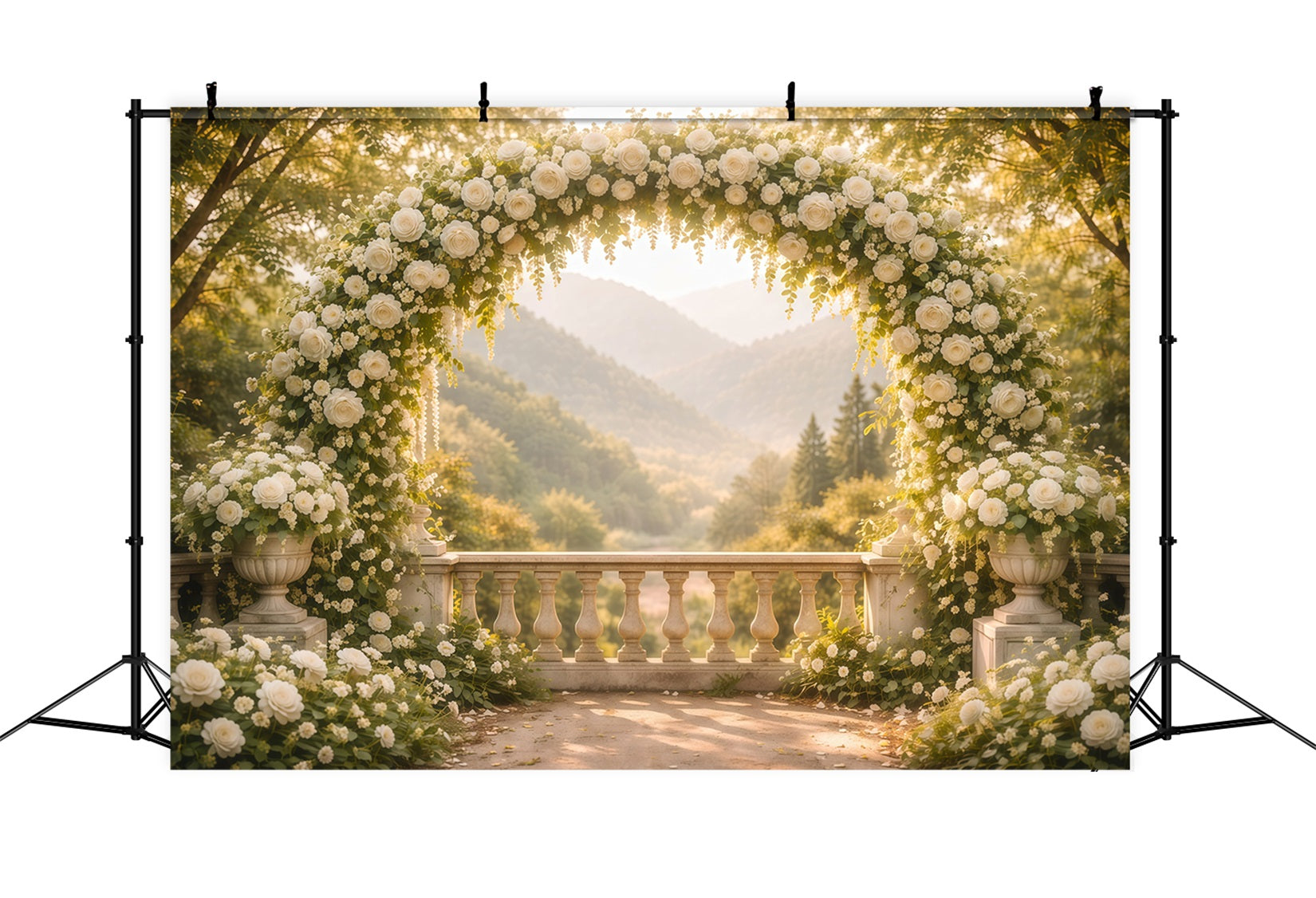 Toile de fond Photo Fleur Terrasse Arche Blanche Vue Panoramique LXX61-188