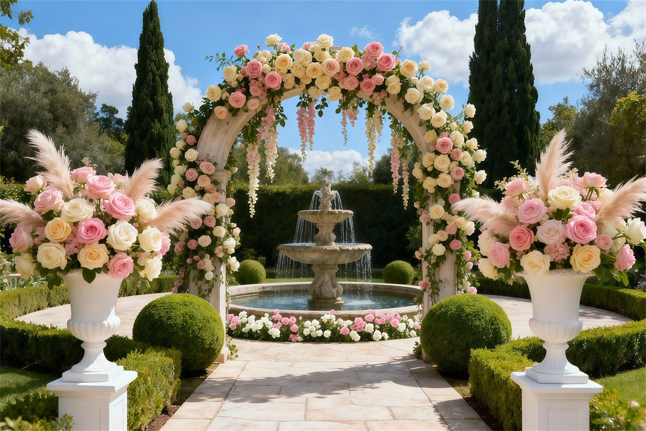 Fond Photo Floral Cour Fontaine Arche Florale LXX61-189