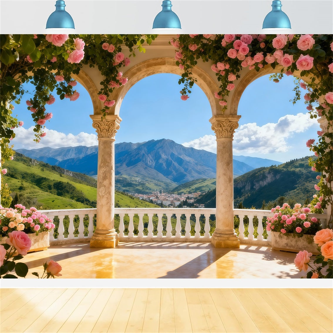Toile de fond Fleur Colonne Fleurs Vue Montagne LXX61-190