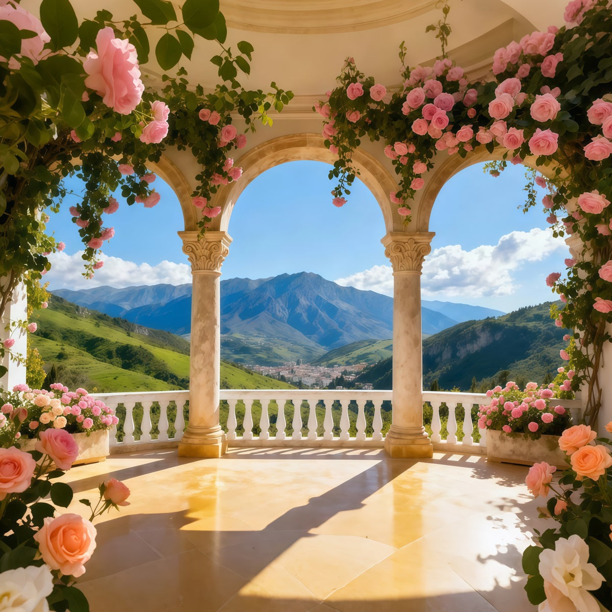 Toile de fond Fleur Colonne Fleurs Vue Montagne LXX61-190