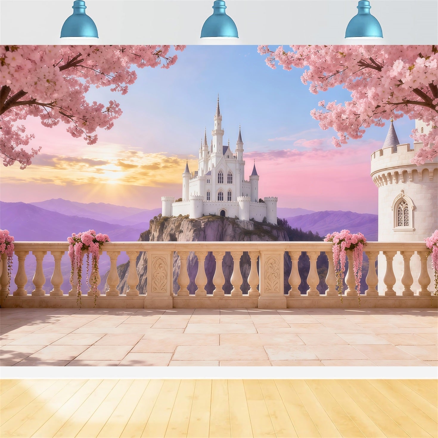 Fond Studio Photo Floral Terrasse Château Lever Du Soleil LXX61-191
