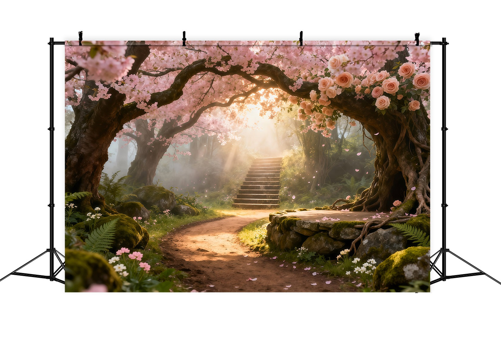 Toile de fond Photo Fleur Allée Arche Florale Baignée De Soleil LXX61-192
