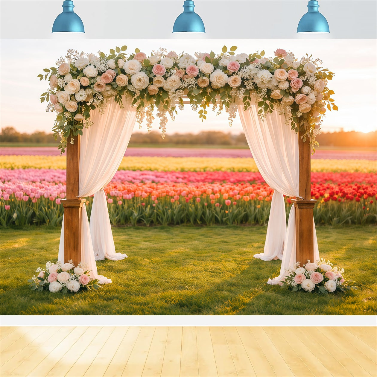 Fond Studio Photo Floral Arche Mariage Champ Fleurs Lueur LXX61-195