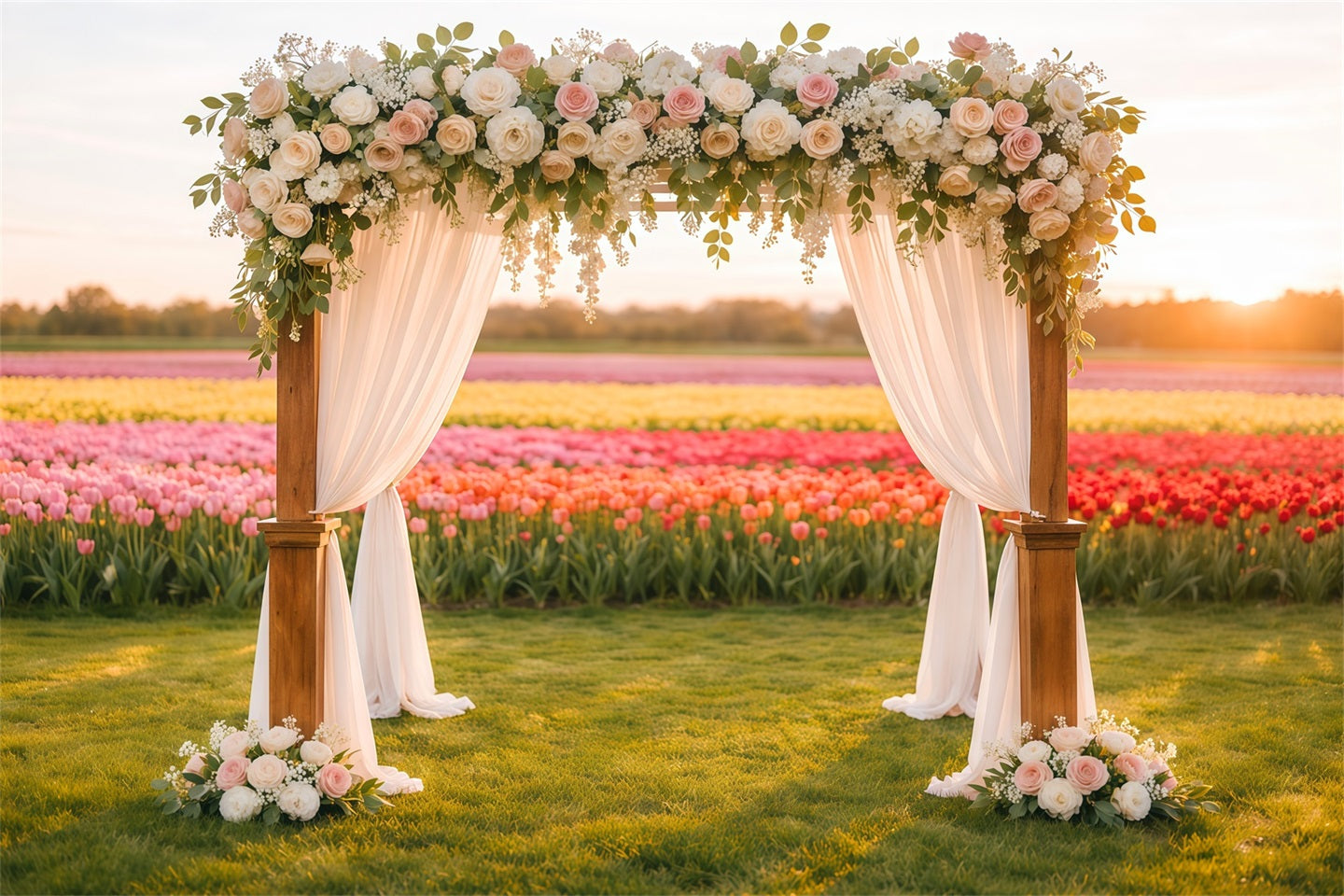 Fond Studio Photo Floral Arche Mariage Champ Fleurs Lueur LXX61-195