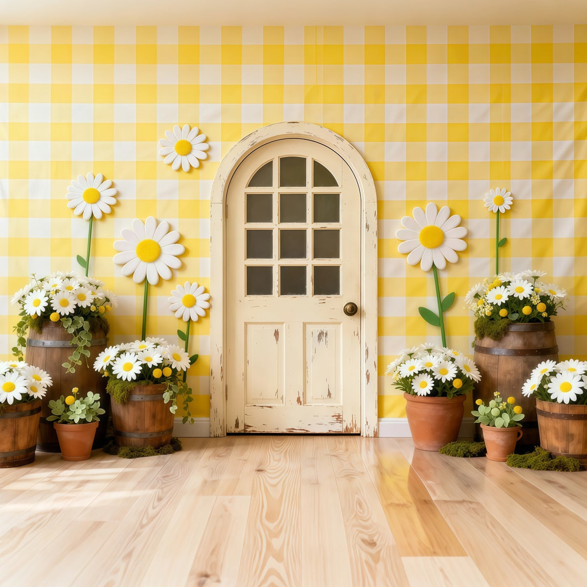 Toile de fond Fleur Mur Fleurs Porte Cottage Vichy LXX61-198