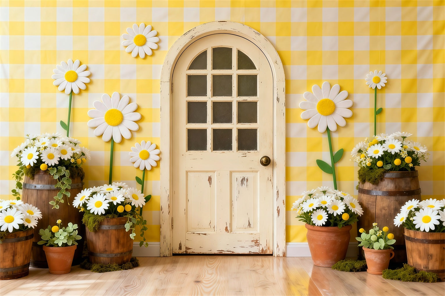 Toile de fond Fleur Mur Fleurs Porte Cottage Vichy LXX61-198