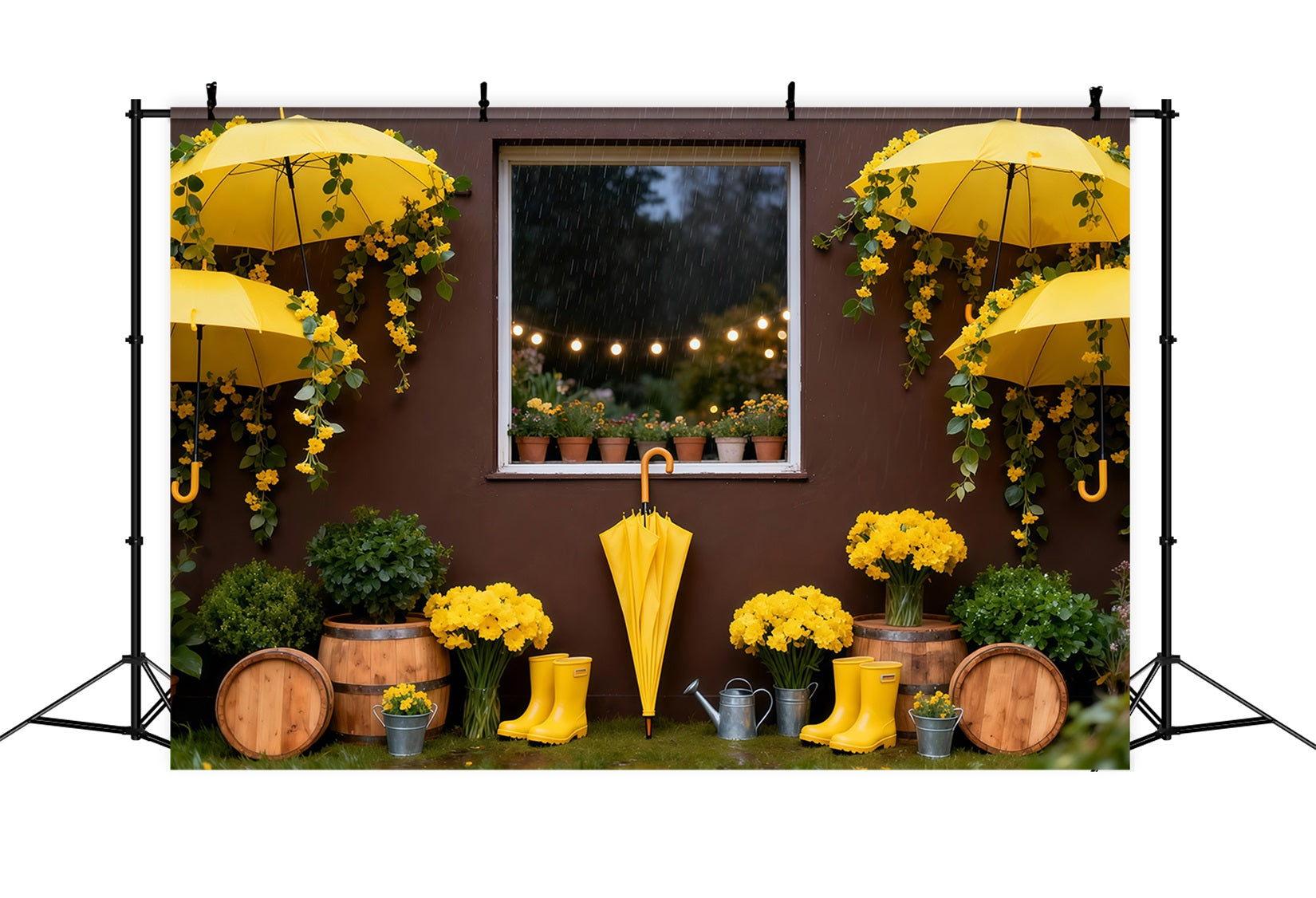 Toile de fond Photo Fleur Jardin Pluie Parapluie Jaune LXX61-204