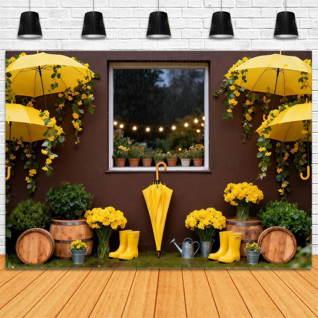 Toile de fond Photo Fleur Jardin Pluie Parapluie Jaune LXX61-204
