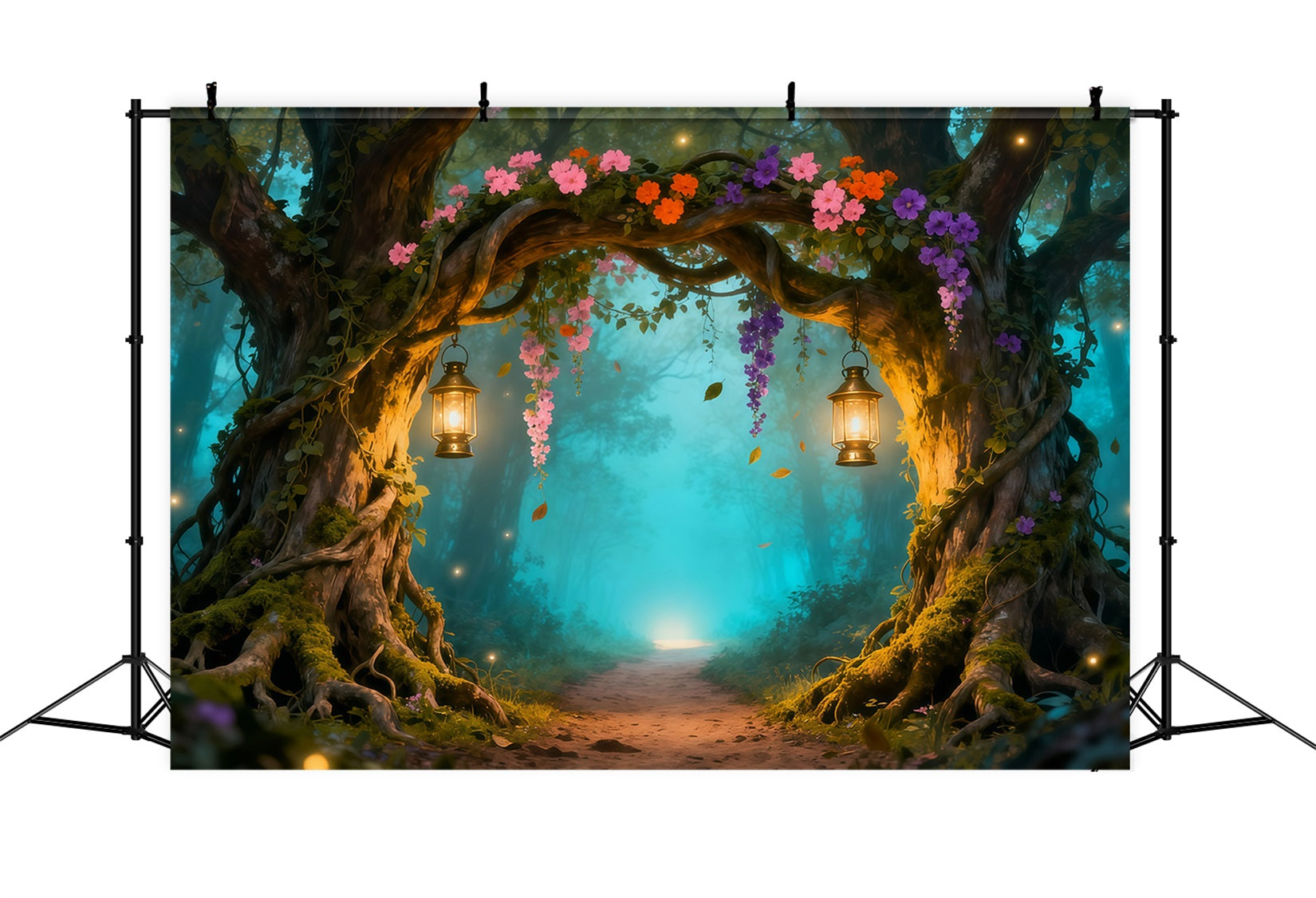Fond Studio Photo Floral Arche Lanternes Forêt Enchantée LXX61-211