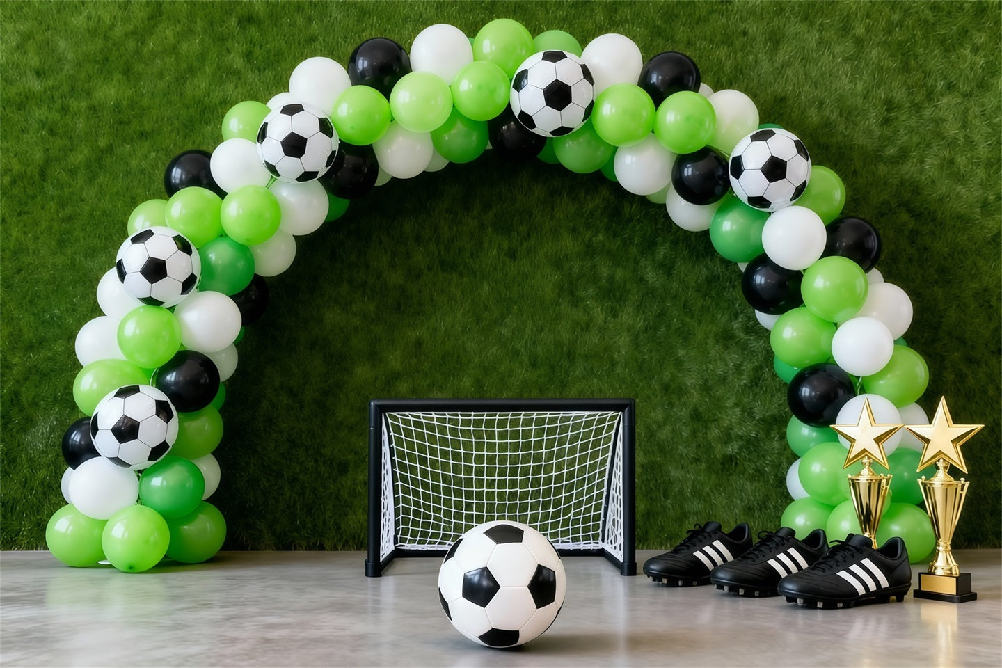 Toile de Fond Photographie Football Arche Ballons Verte Poteaux De But LXX61-212