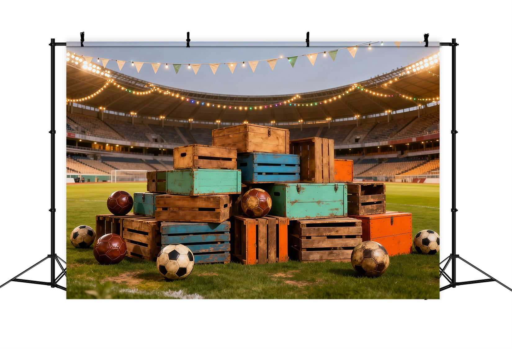 Fond Studio Photo Football Caisse Vintage Terrain Nuit LXX61-217