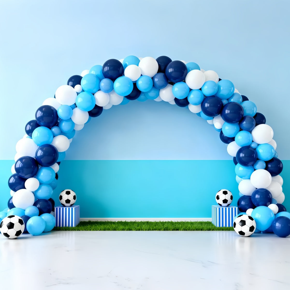 Fond Photo Football Arche Ballons Bleue Poteaux De But LXX61-218