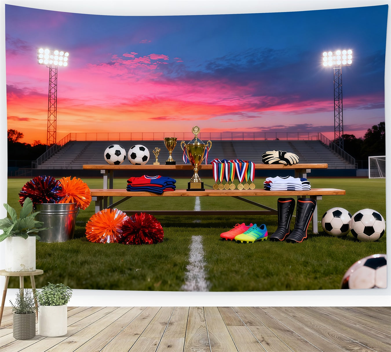 Toile de Fond Football Présentation Trophée Récompenses Coucher De Soleil LXX61-225