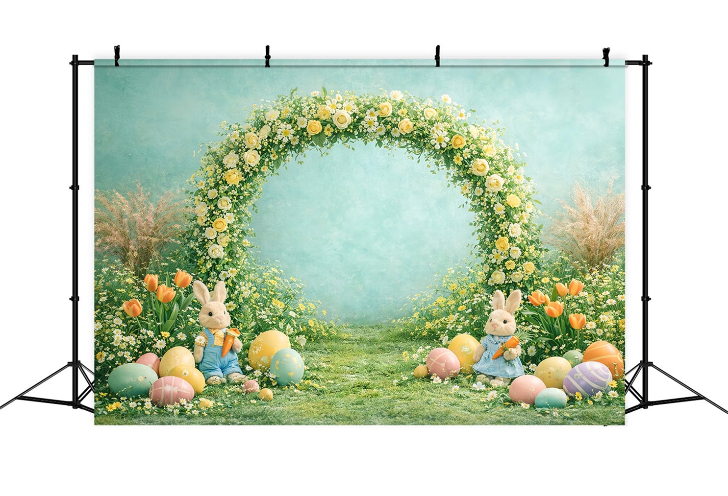 Toile de fond de Pâques Arche Printanière Lapin Tulipees LXX61-79