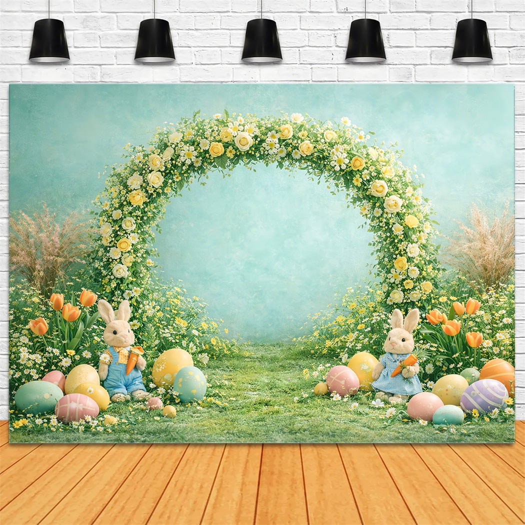 Toile de fond de Pâques Arche Printanière Lapin Tulipees LXX61-79