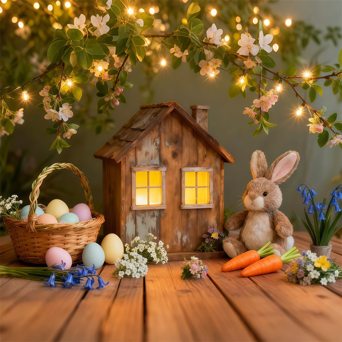Fond Studio Pâques Cottage Rustique Lumières et Œuf LXX62-51