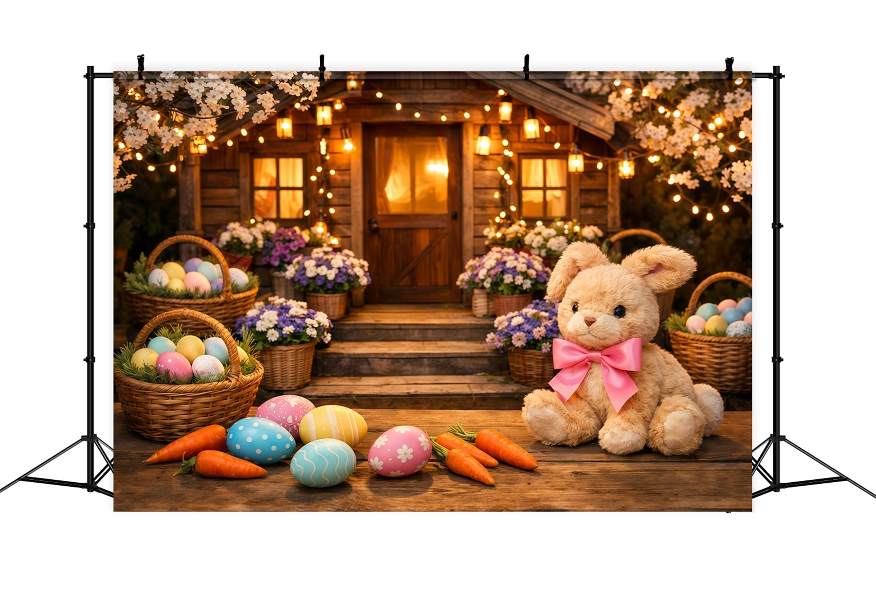 Toile de fond Pâques Cabane Fleur de Cerisier Panier de Pâques LXX62-52