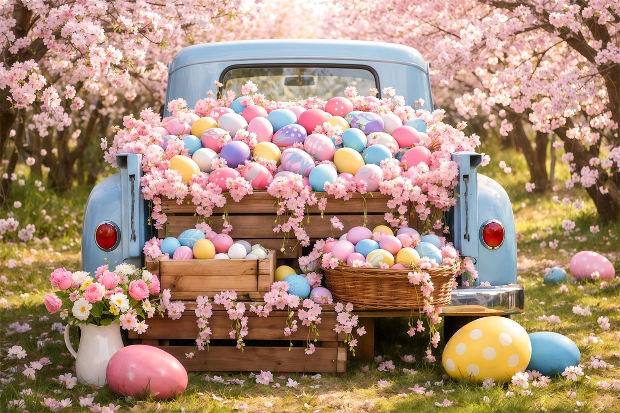 Fond Photo Pâques Camion Vintage Fleur de Cerisier LXX62-53