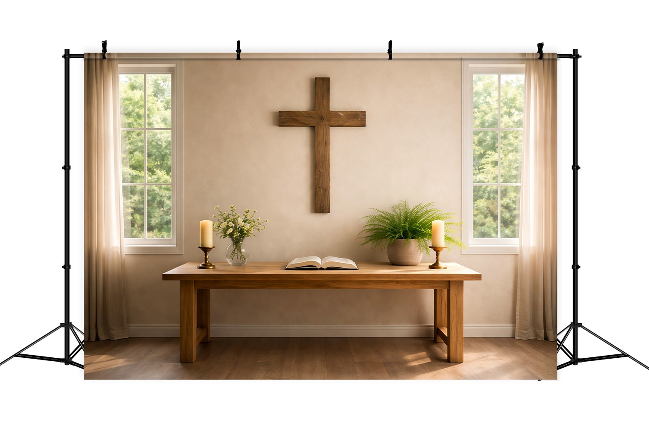 Toile de fond Photo Pâques Table de Prière Minimaliste Croix en Bois LXX62-65