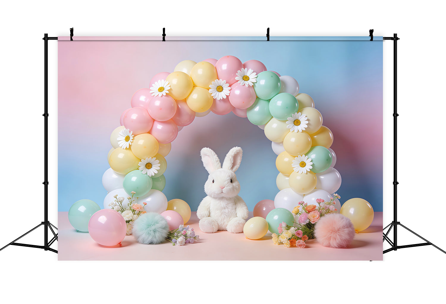 Toile de fond Photo Pâques Arche Marguerites Lapin Fleurs LXX62-70