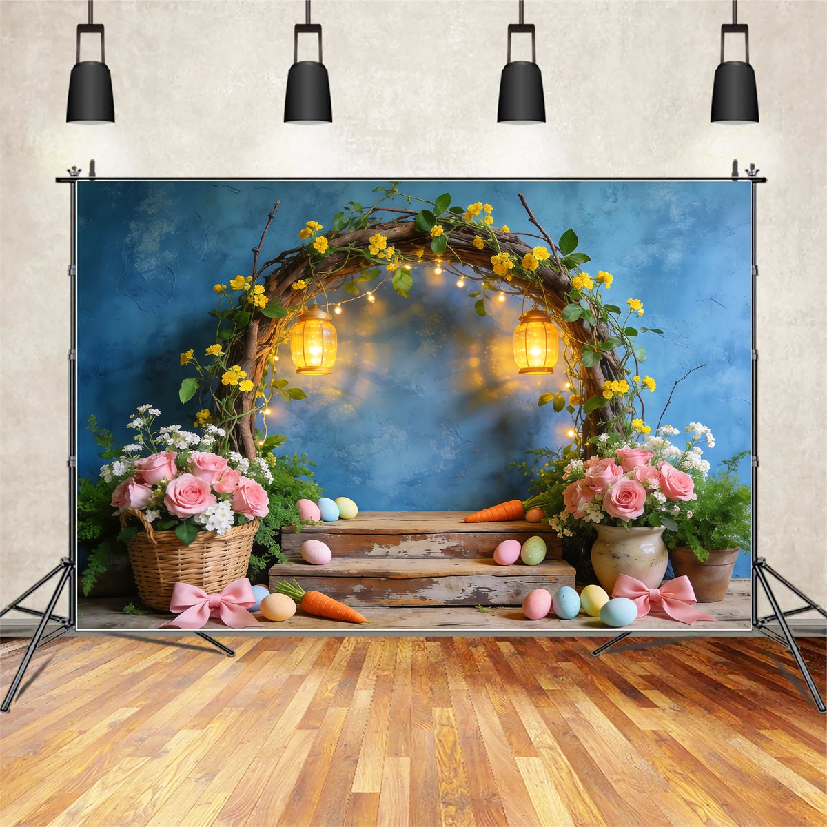 Fond Photo Pâques Présentoir Arche Lanternes Florales Rustiques LXX62-73