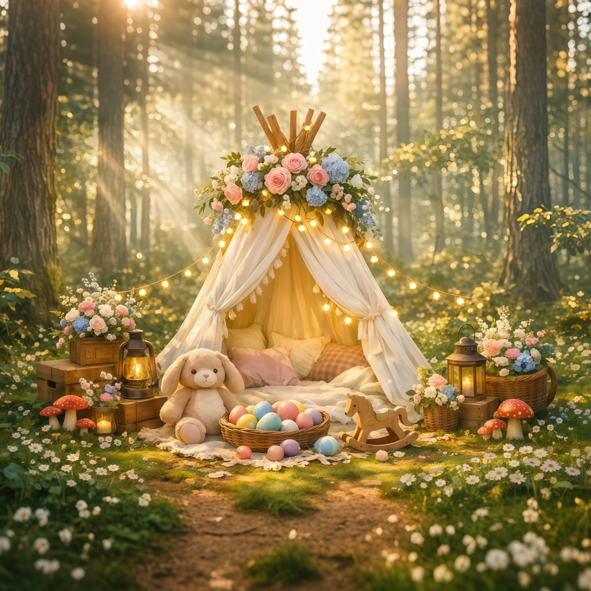 Toile de fond Pâques Tipi Floral Forêt Enchantée LXX62-77
