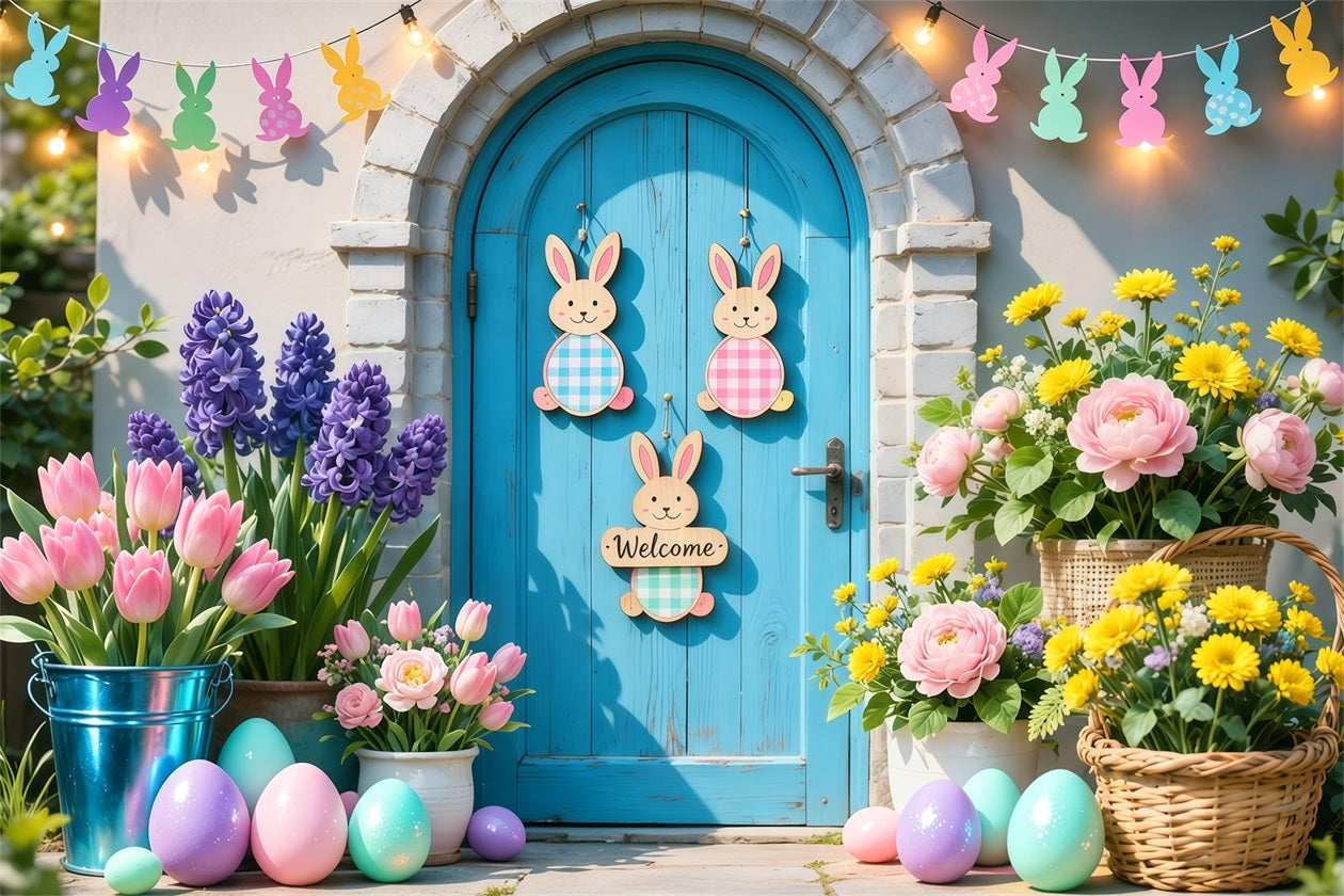 Toile de fond Photo Pâques Porte d’Accueil Lapin Pastel LXX62-80