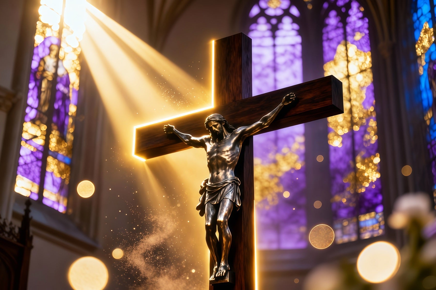 Fond Studio Pâques Crucifix Cathédrale Lumière Dorée LXX62-86