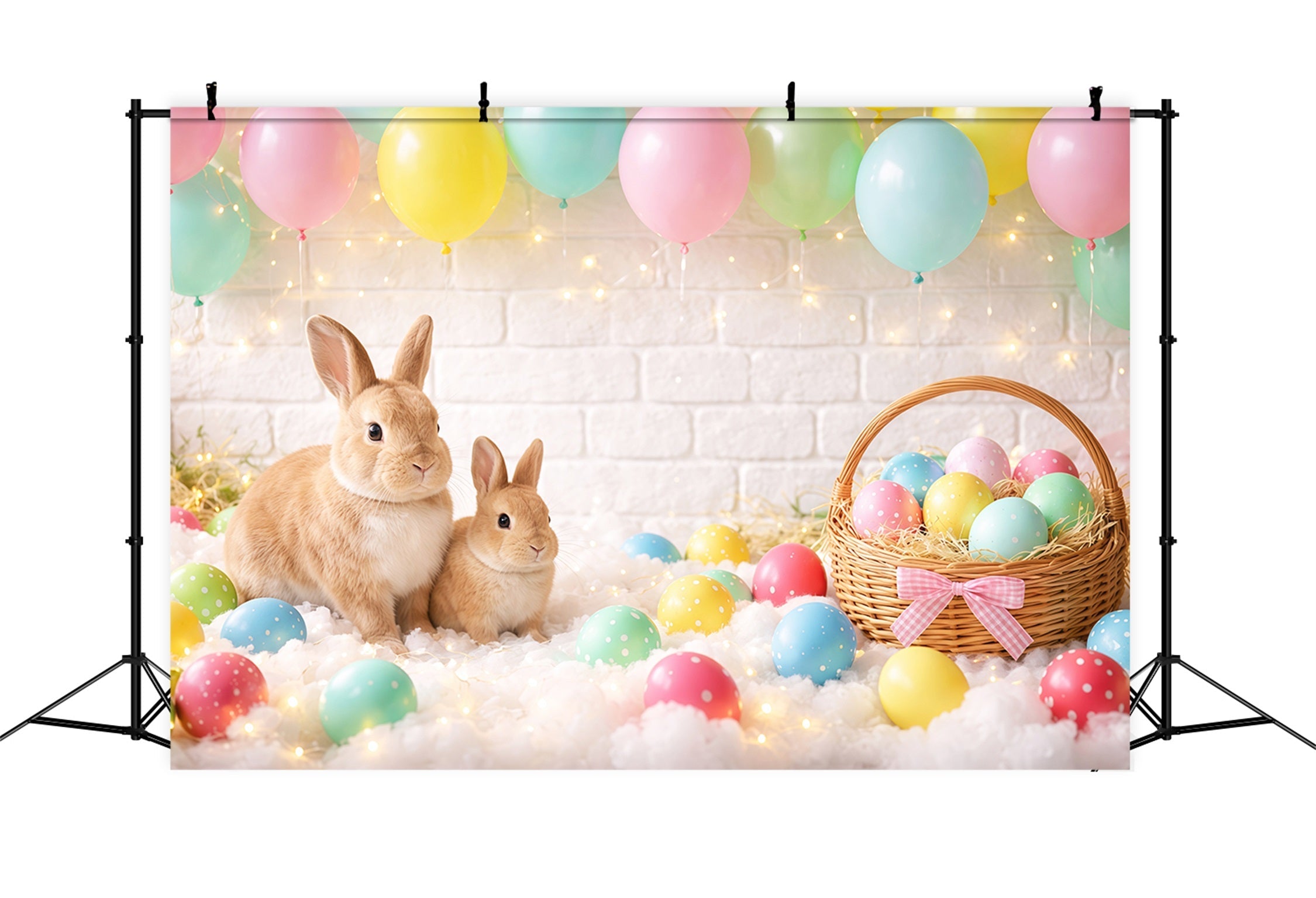 Fond Photo Pâques Lapin Panier d’Œufs Pastel LXX62-88