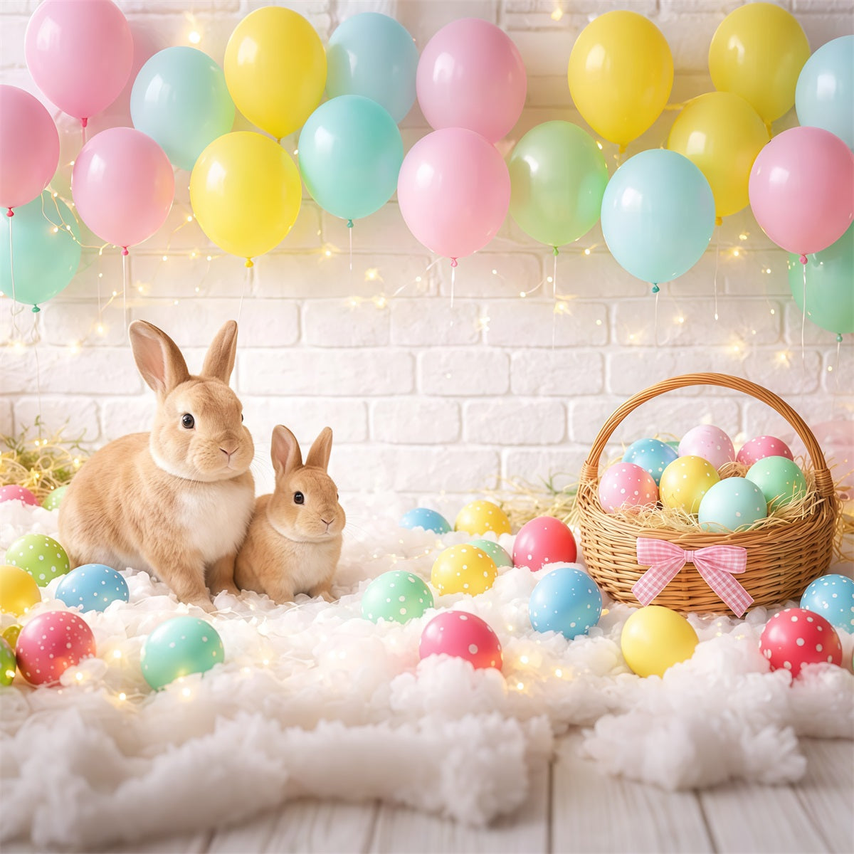 Fond Photo Pâques Lapin Panier d’Œufs Pastel LXX62-88