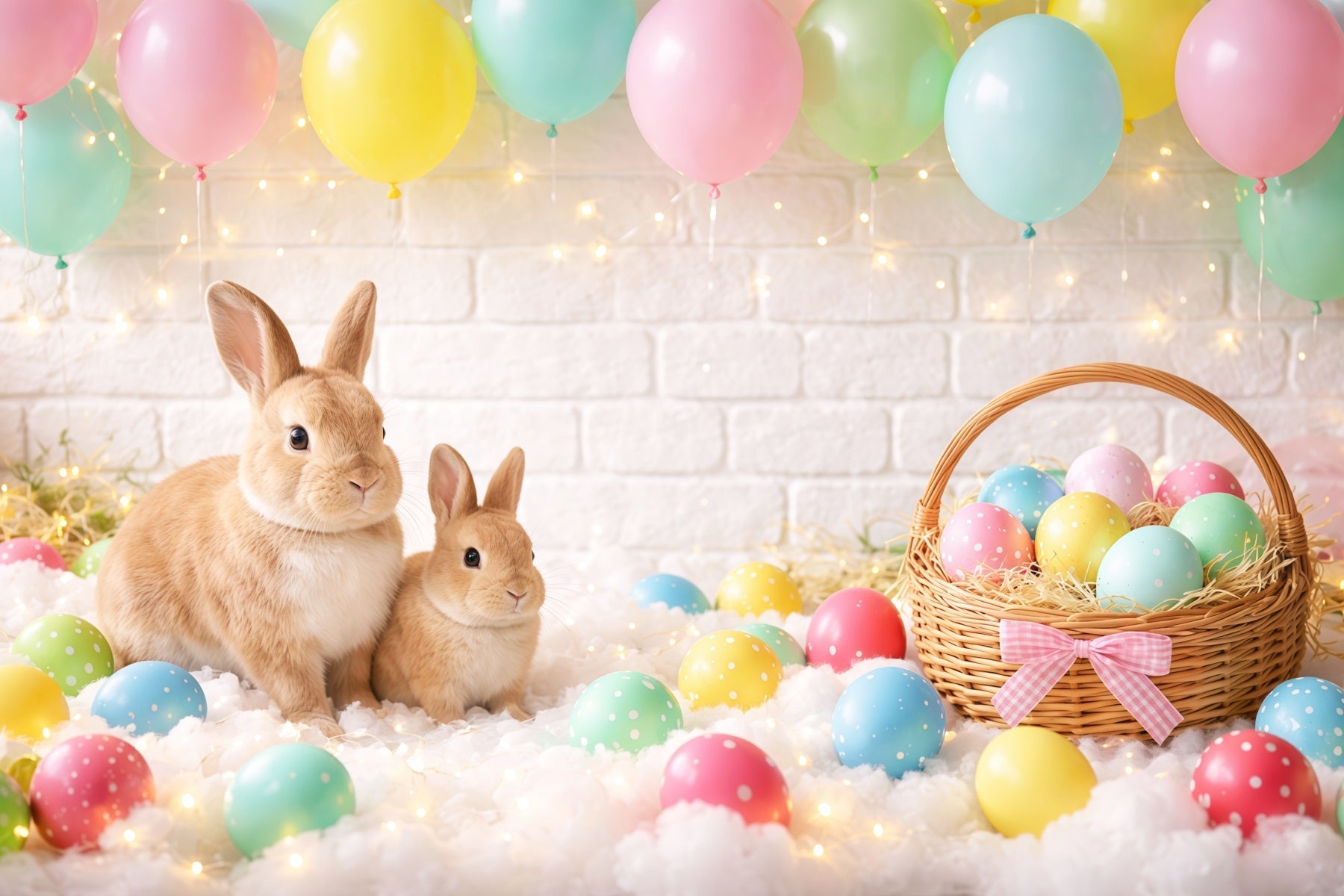 Fond Photo Pâques Lapin Panier d’Œufs Pastel LXX62-88