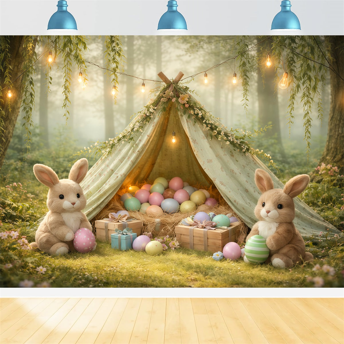 Toile de fond Photo Pâques Forêt Brumeuse Saule Œuf Tipi LXX62-90