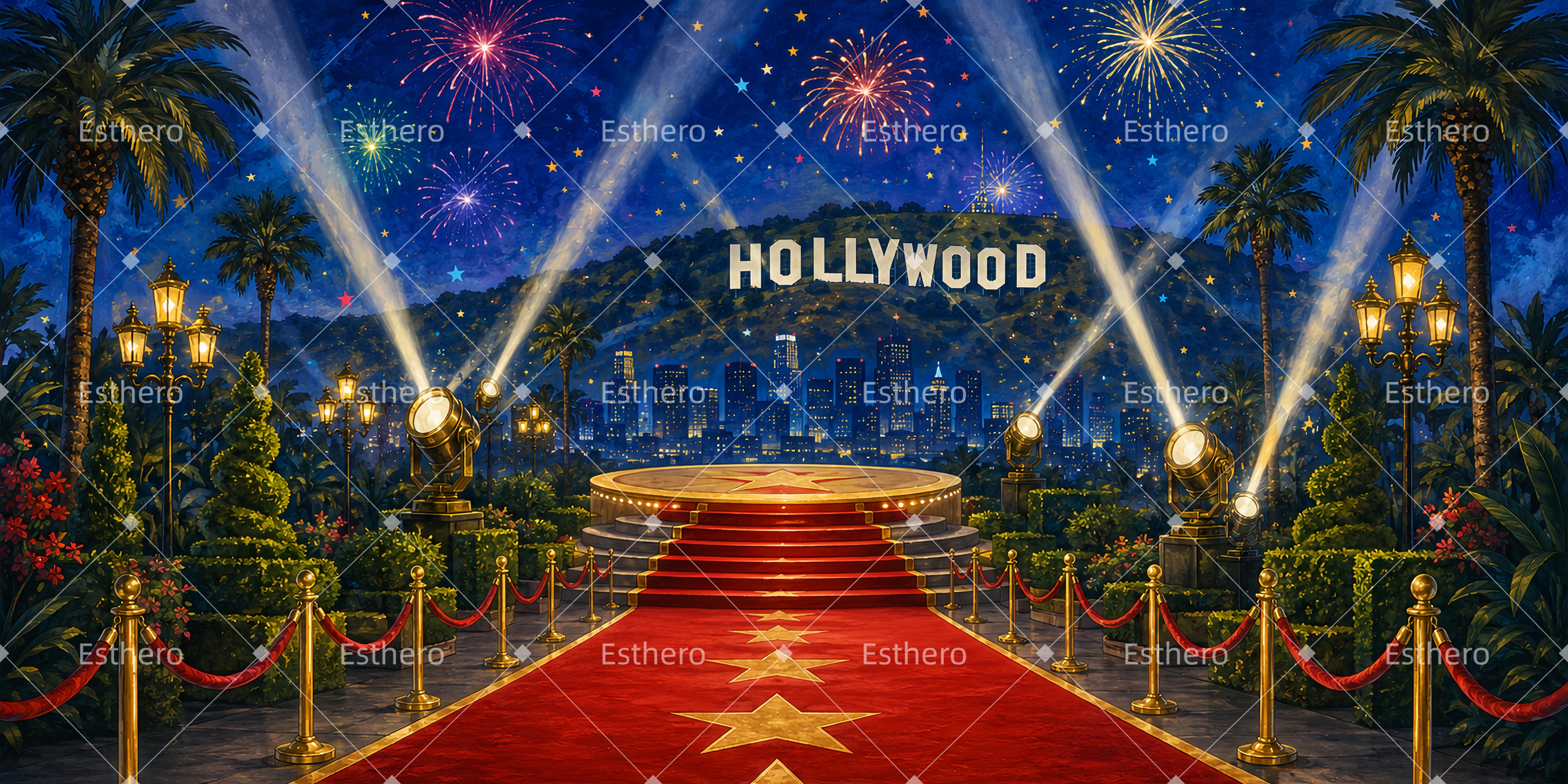 Décor de tapis rouge hollywoodien toile de fond pour scène Broadway LXX65-T104