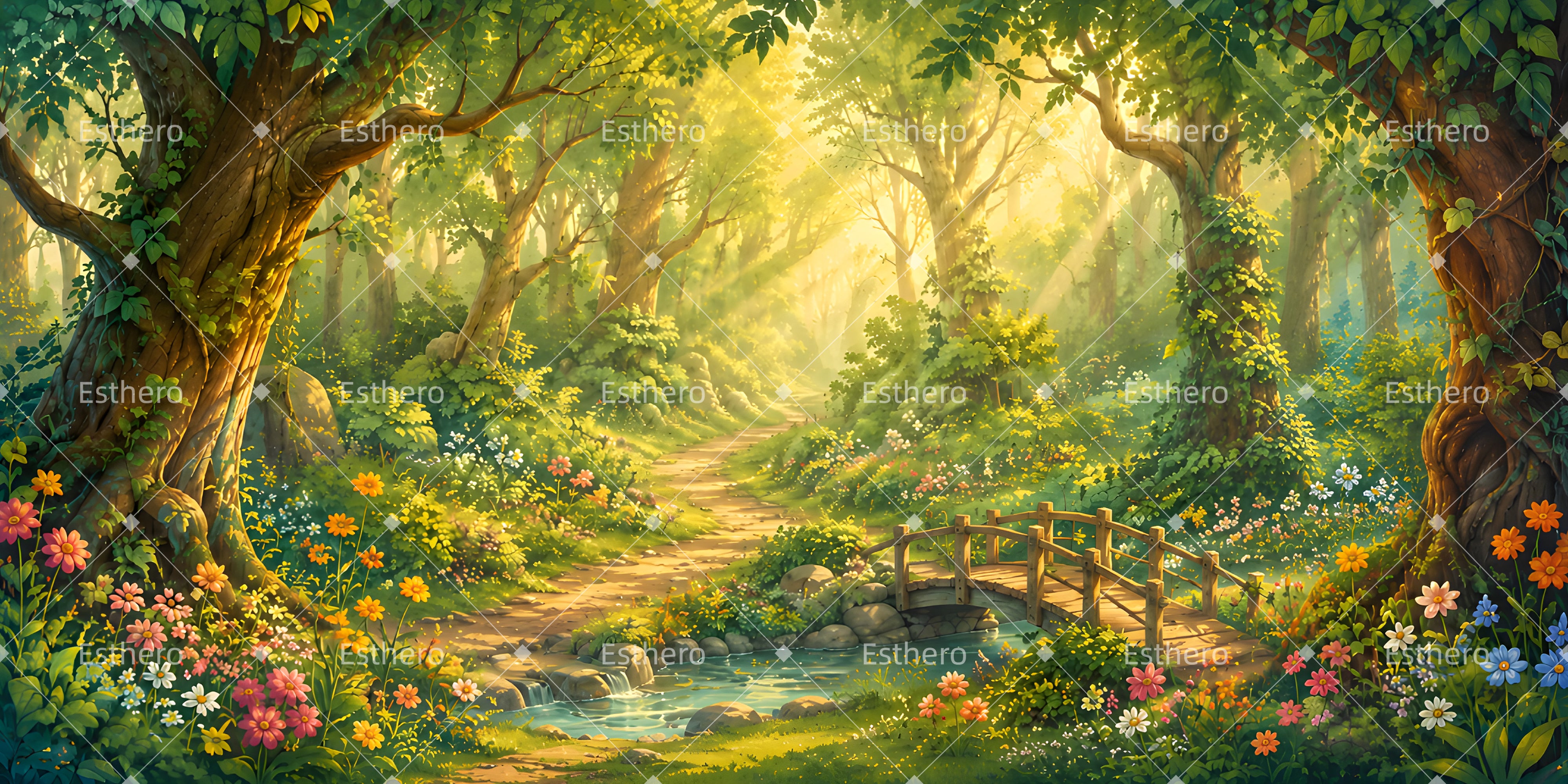 Toile de fond forêt sentier forêt enchantée VBS LXX65-T7