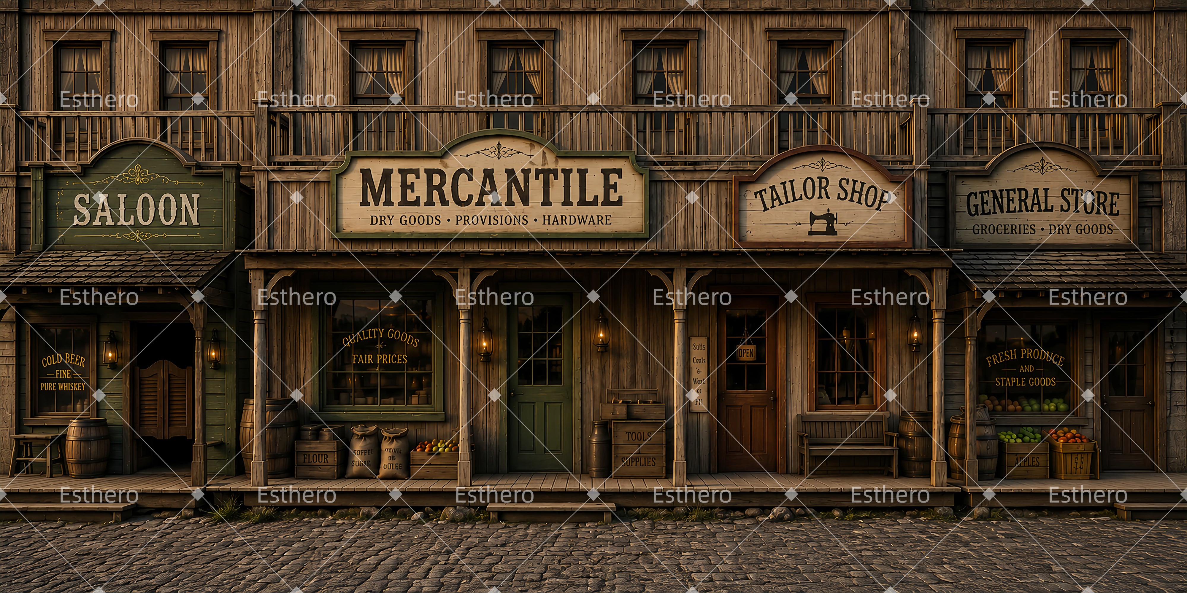 Toile de fond de rue dans une ville du Far West pour spectacle scolaire LXX65-T98